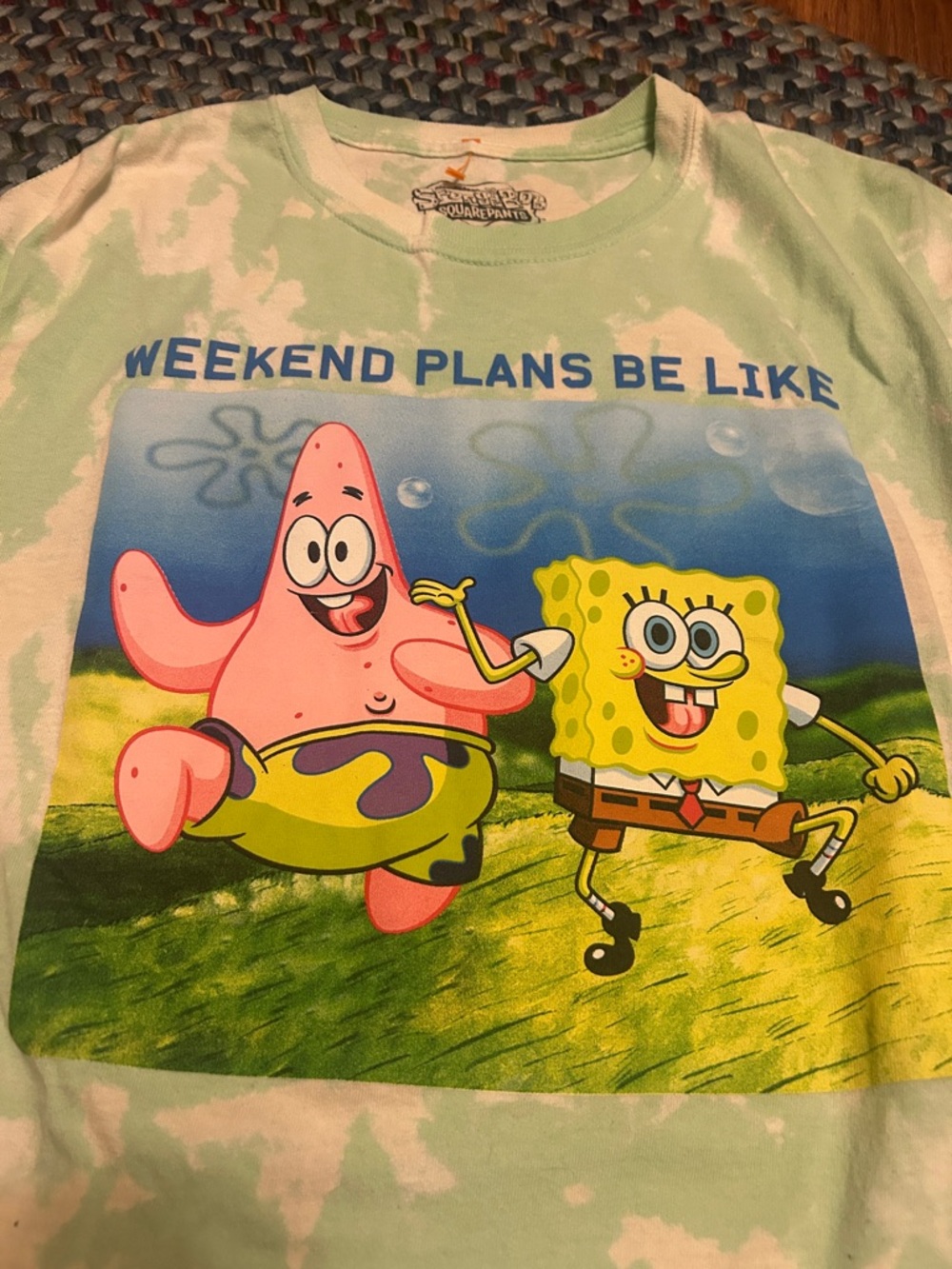 SpongeBob Squarepants Green Tie-Dye  Tee with SpongeBob & Patrick